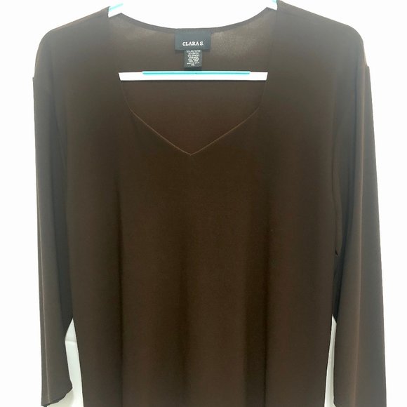Clara S  NWOT V Neck Top, Sz XL, Brown, PEM20 - Picture 1 of 7